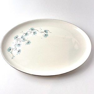 Vintage MCM Taylor Smith Taylor Platter in Dandelion Aqua Blue Lace pattern